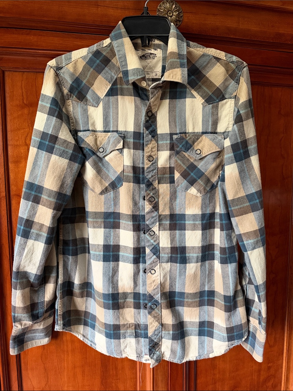 Vans Men's Plaid Button-Down Shirt in Blue & Cream
